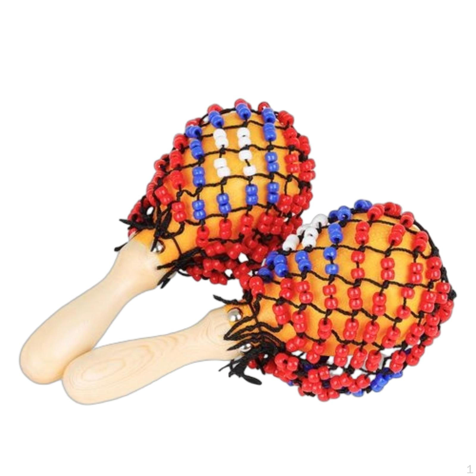 Wooden Maracas Wood Handle Beaded Materials Maraca for Kids, Beginners, Stage