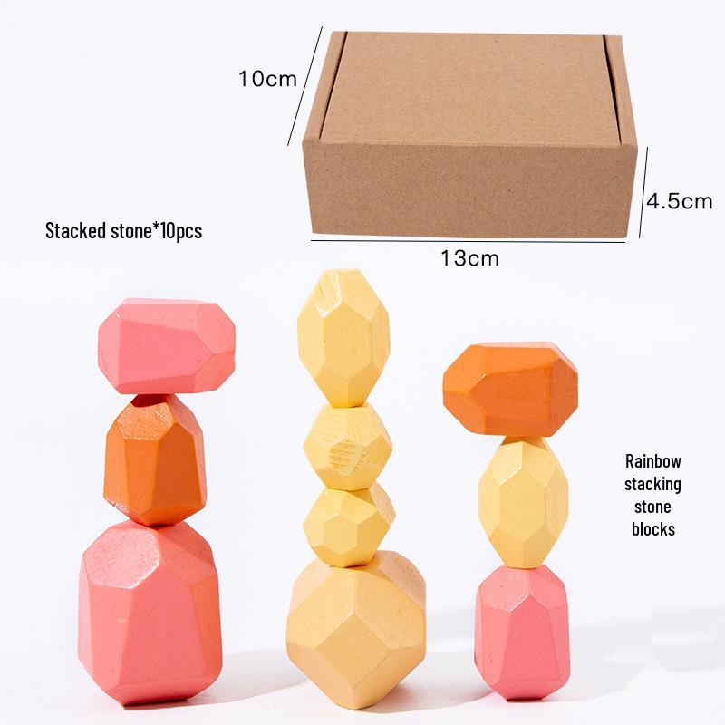 Colored Wooden Stacking Stones Balance Game - Children's Early Education Puzzle Toys