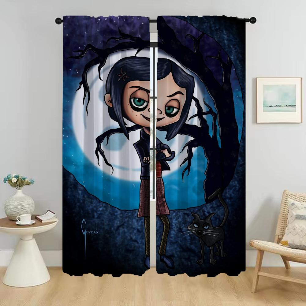 Coraline Elegant Room Curtains 2 Pieces Kitchen Curtains for Camera Living Room Curtain Halloween Decoration Shades Partition