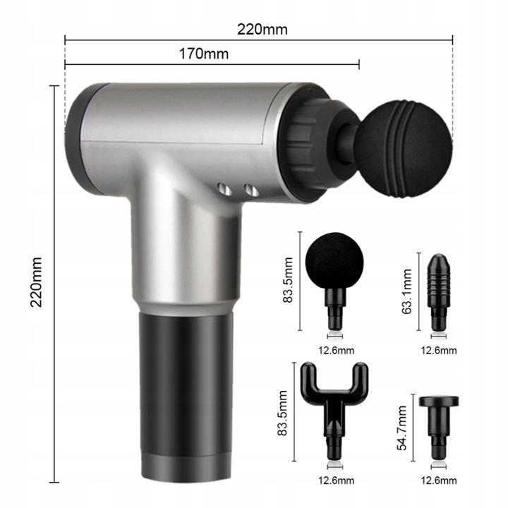 Pistolet Do Masażu Masażer Do Pleców Ciała Massage Gun Mocny 4 Końcówki