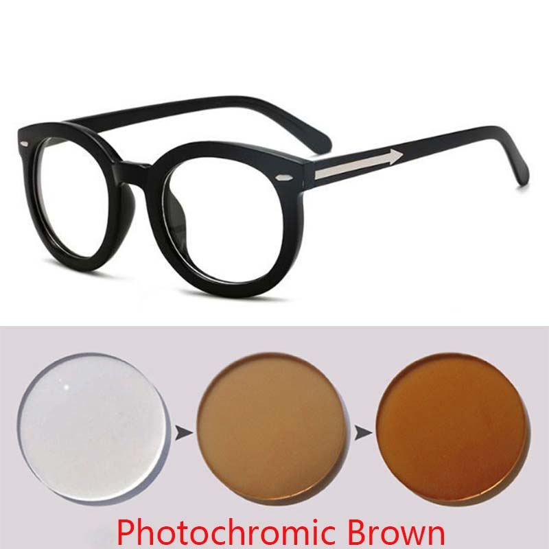 Black Round Eyewear Women Retro Big Optical Arrow Glasses Myopia Men Clear Lens -0.5 -1.0 -1.5 -2.0 -2.5 To -6.0