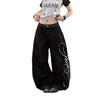 Printed Street Summer Wide Leg Pants Women's Loose Casual Pants Men's Vintage Alphabet High Street American Sub-Trendy Black