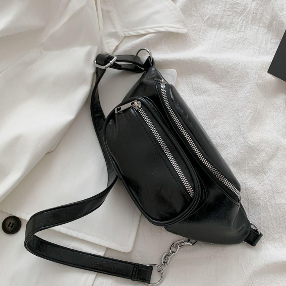 Solid Color PU Chest Bag PU Leather Crossbody Waist Pack Women Chest Crossbody Bag Student