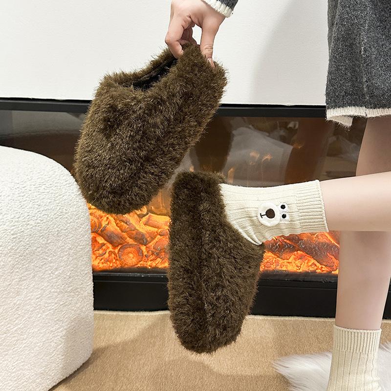 Simple thick-soled versatile bag head half slippers women's shoes wear 2025 new autumn and winter lazy fluffy shoes single shoes