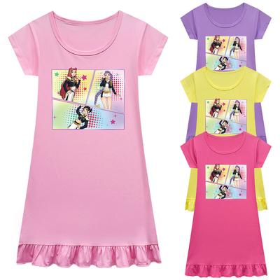 Rochie Casual Rotundă cu Mânecă Scurtă, Plisată, cu Imprimeu Rumi, Desene Animate Anime K-POP pentru Fete