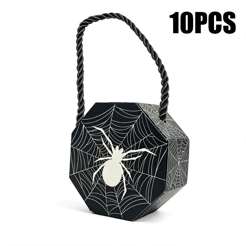 1/10Pcs Halloween Spider Web Paper Gift Box Rope Handle Candy Bucket For Kids Trick Or Treat Party Favor Decor Container