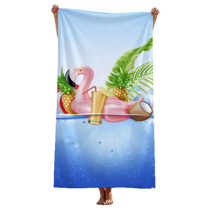Microfiber Beach Towel Quick Dry Lightweight Tropical Flamingo Fruit Print Large Bath 70x140cm