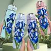 1PC Blue Iris Flower Print 750ml Color Plastic Sports Water Bottle Leakproof Flip Straw Lid Suitable for Sports Office Home Use