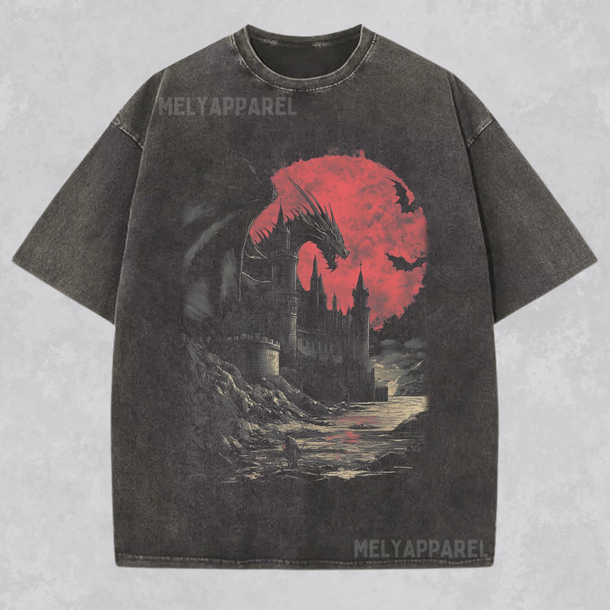

Classic Medieval Dragon Shirt Retro Style Graphic Print T-shirt Men Women Dark Fantasy Crewneck Gothic Cotton Casual Oversized Top Summer New Tee XXXL різнокольоровий