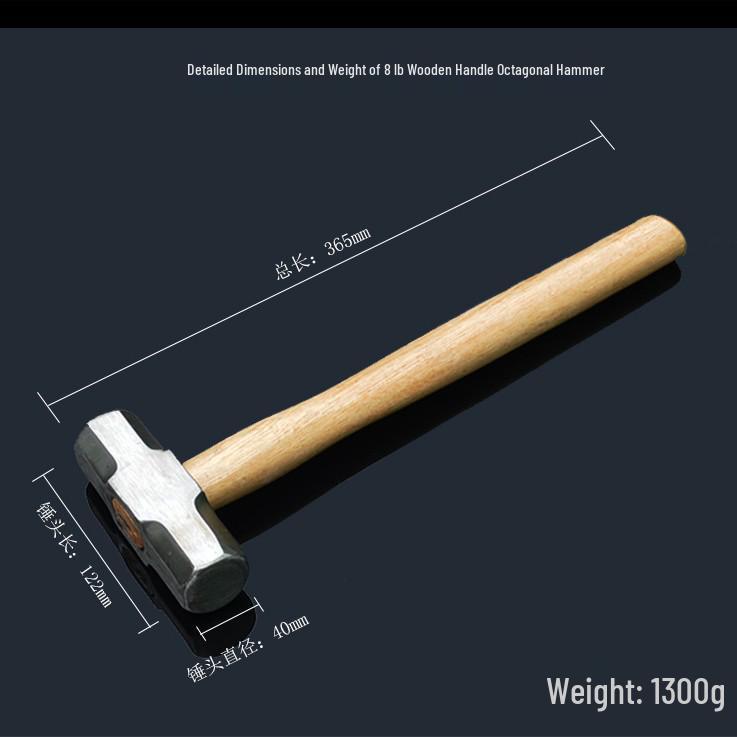 Octagonal Iron Sledgehammer with Wooden Handle - Heavy-Duty Construction and Home Use