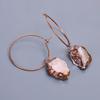 Rose Quartz Rough Stone Friendship Day Hoop Huggie Sisters Gift Earrings Copper V-9