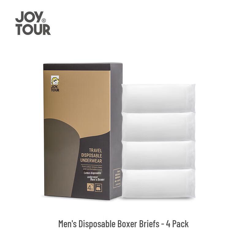 JOYTOUR Men's Pure Cotton Disposable Boxer Briefs, White 4-Pack