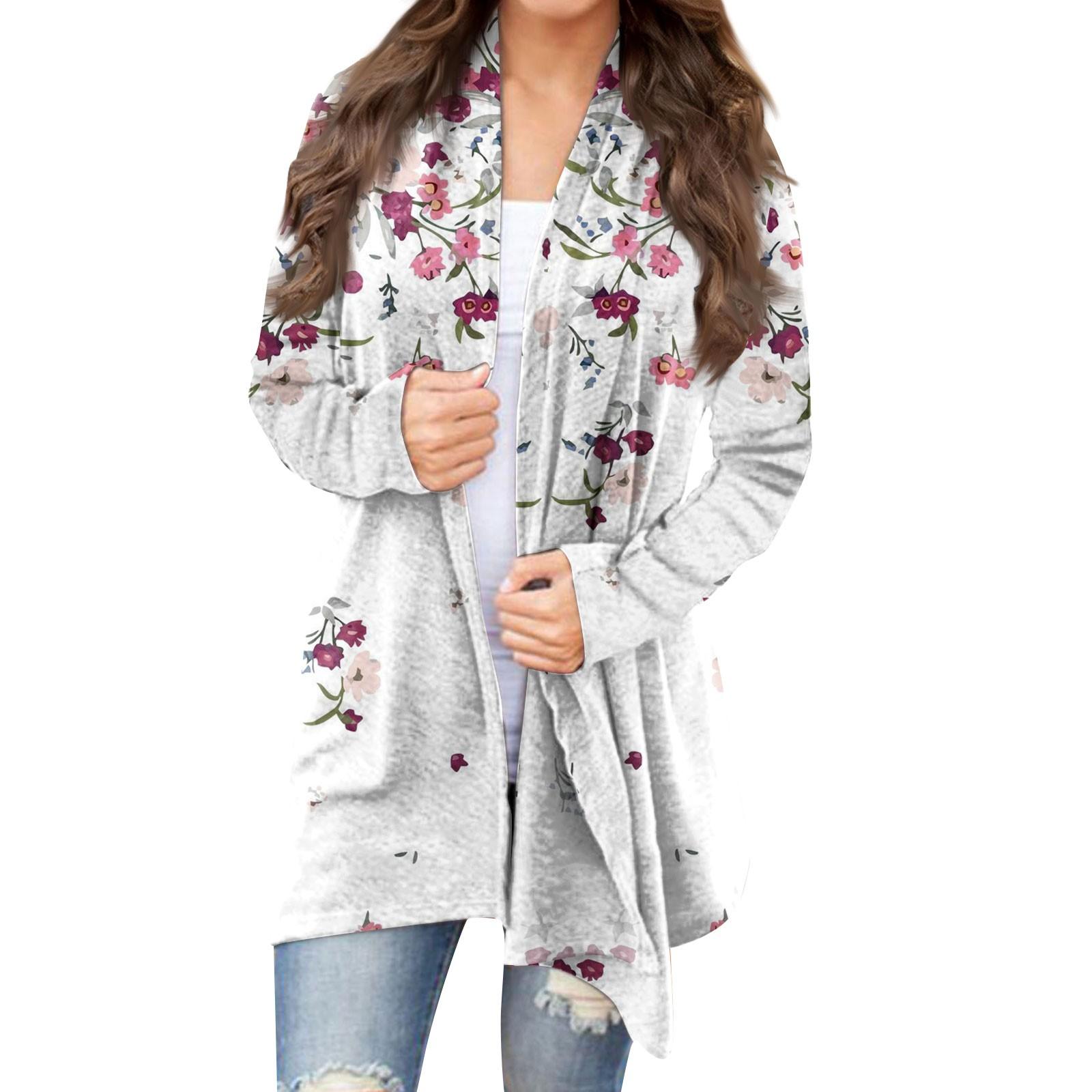 

Женская модная повседневная куртка-кардиган средней длины с цветочным принтом, пальто XXL розовый