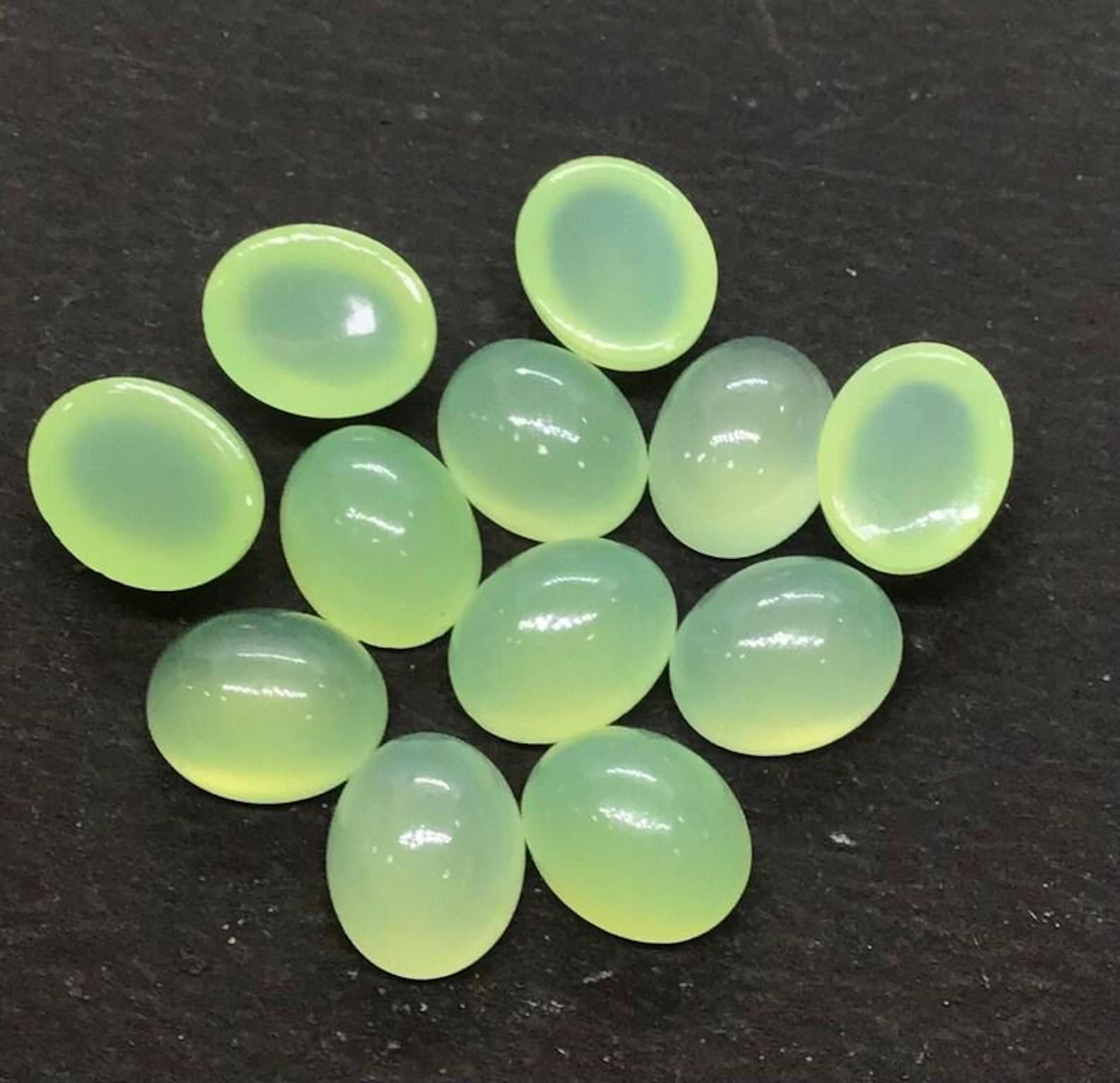 Natural Green Prehnite Oval Cabochon | Light Green Prehnite Loose Gemstone | Translucent Prehnite for Jewelry Making 6x8mm (1 Piece)
