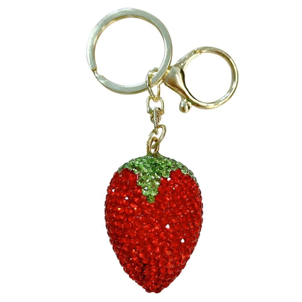 Crystal Rhinestone Pendant Metal Car Keyring Luxury Strawberry Rhinestone Keychain  Jewelry Gift