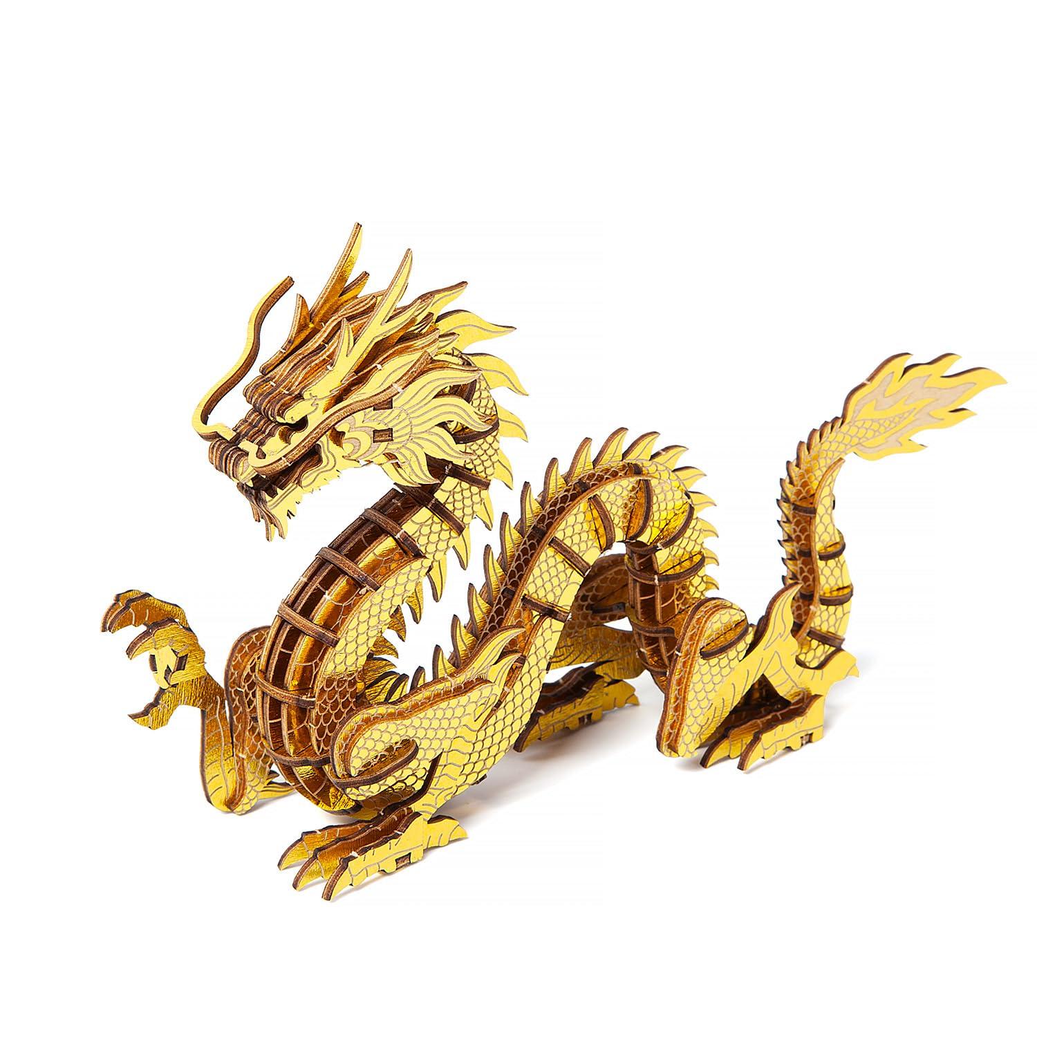 

Деревянный 3D-пазл «Золотой дракон» Набор для творчества «Сделай сам» для детей и взрослых Развивающая игрушка для мальчиков и девочек 3D-арт и отличный подарок для взрослых ki-gu-mi - -