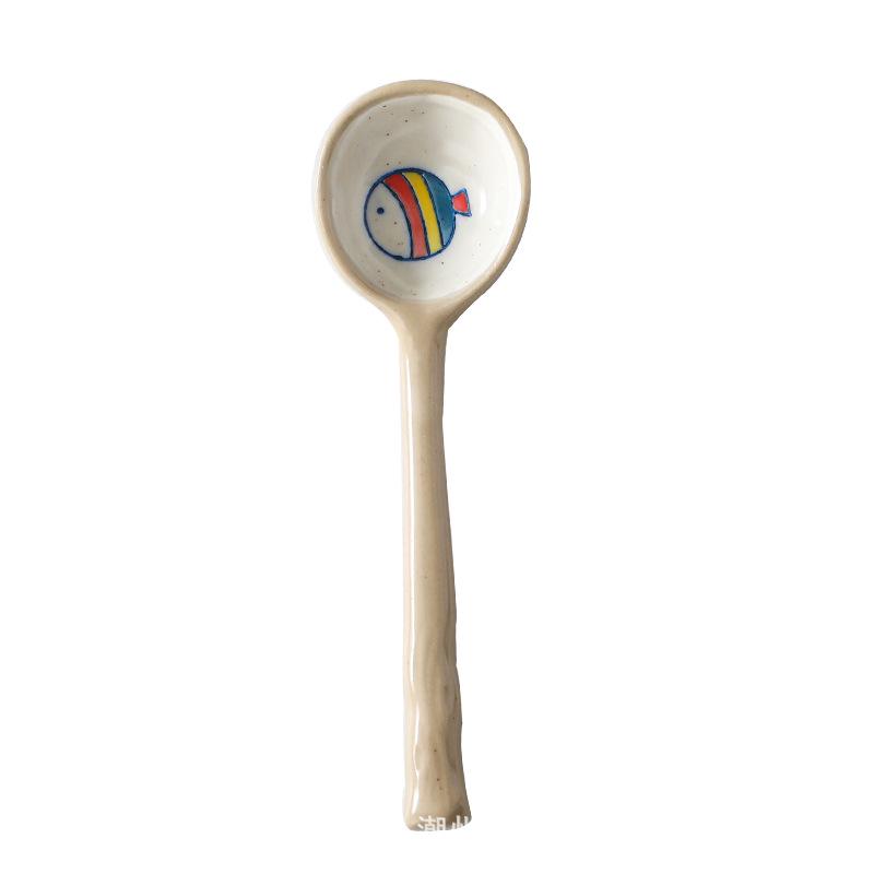 Hand-painted Ceramic Spoon: Cute Long Handle for Dessert, Coffee, Soup, and Kids.