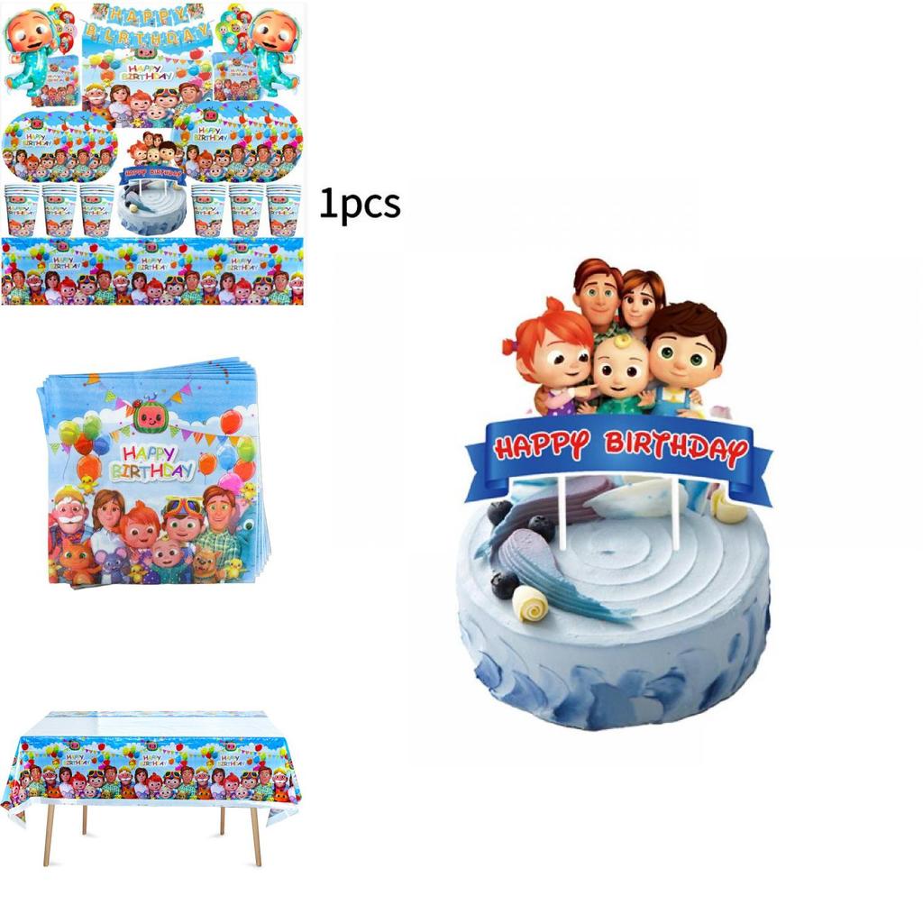 Cartoon Birthday Party Decoration Pack With Paper Dishware And Festive Flags For Kids Event