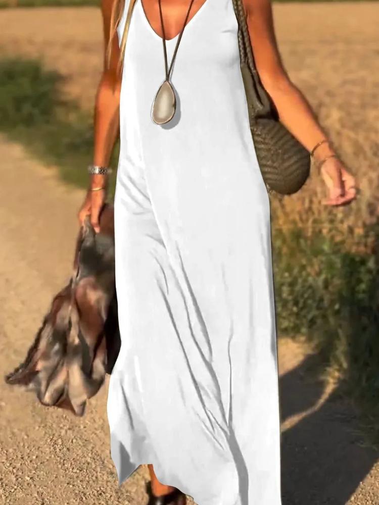 Letní dámské trendy šaty na ramínka s výstřihem do V