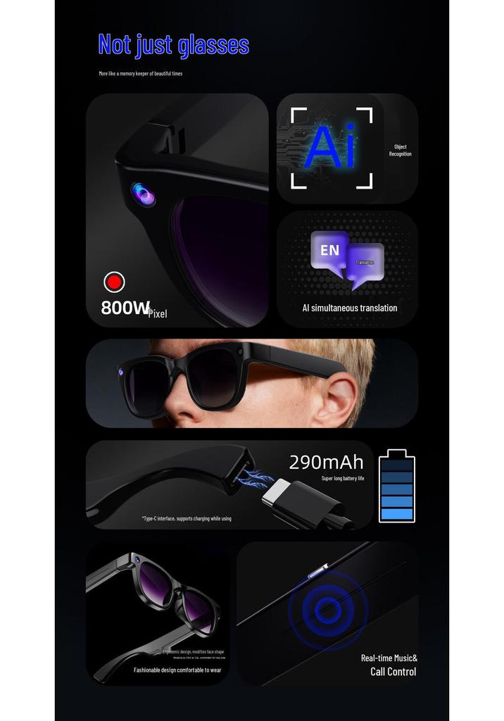 G600 Smart Glasses: AI-Powered 800W HD Camera with Video Recording, Voice Calls, and Translation Abilities.