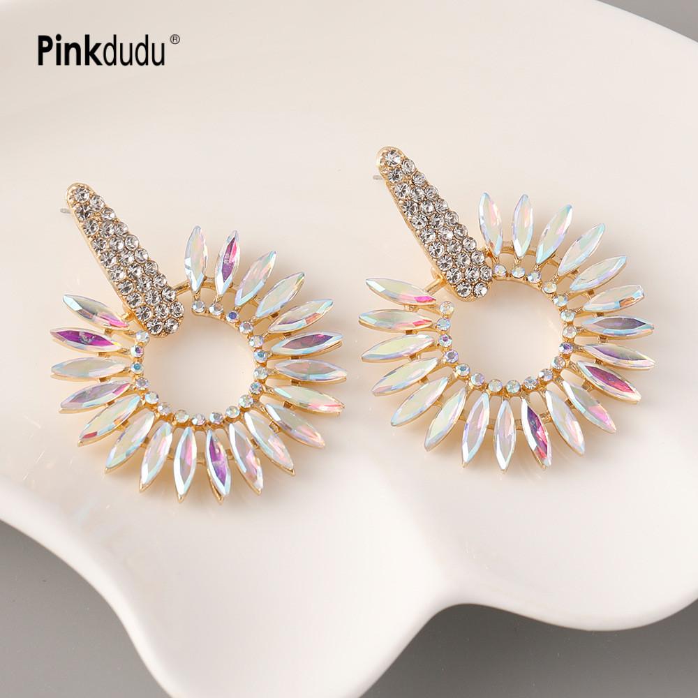 Pinkdudu Multi-Layer Floral Earrings Alloy Statement Drops with Colorful Rhinestones Sparkling Spring Summer New PD18126