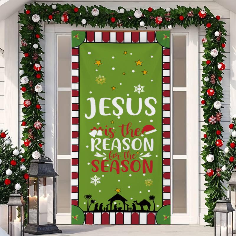 1 ks Veselé Vánoce Kryt na dveře Banner Polyester Vzor Santa Clause pro Štědrý večer Novoroční sváteční párty Vchodové dveře Domácí nástěnná dekorace