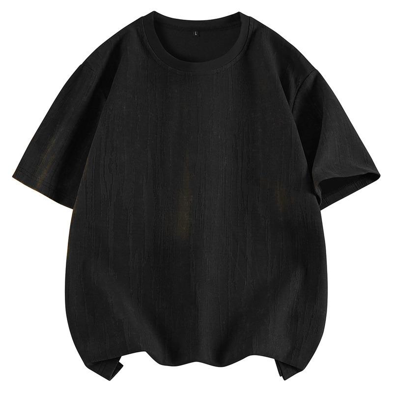 T-shirt Homme Manches Courtes Jacquard Imitation Jean 2025 Nouveau Été Décontracté Manches Cinq Points Tendance Ample