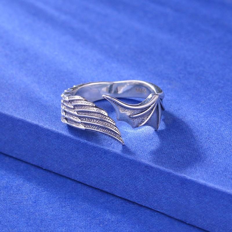 Adjustable Angel Demon Wing Ring Men Women Vintage Retro Style Plated Geometric Statement Jewelry