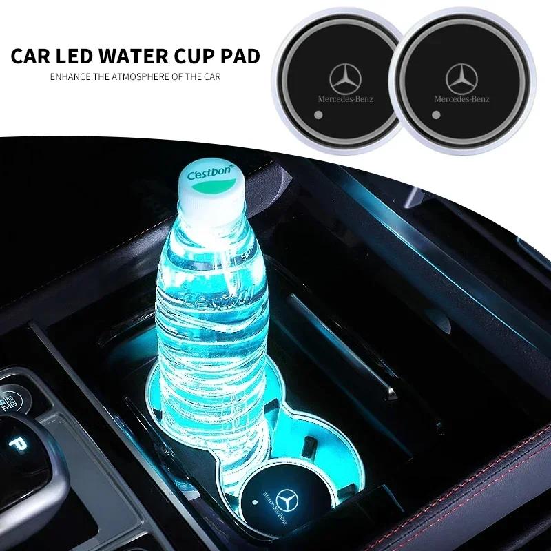 BAH1 1/2PCS Colorful Universal LED Car Cup Holder RGB Light Mat Pad for Mercedes Benz W211 W204 W210 W203 CLA GLA Auto Accessories