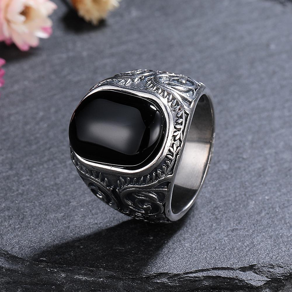 CopperJewelry Ring Natural 10*15mm Big Black Agate Stone Vintage Ring for Women Party Gifts