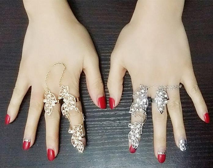 Exquisite Rhinestone Leaf Knuckle Ring: Luxury European & American Women's Fashion Jewelry