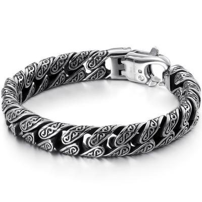 Vintage Man Bracelet for Men 12MM Wide Stainless Steel Curb Link Chain Men's Bracelets Hand Bands Male Jewelry Gifts