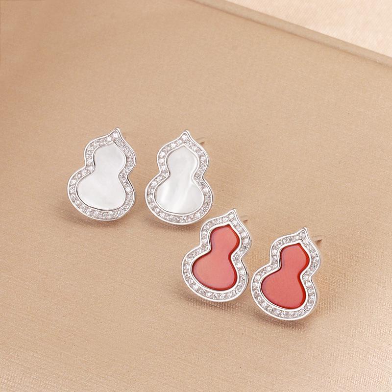 S925 Sterling Silver Gourd Rhinestone-Inlaid Stud Earrings