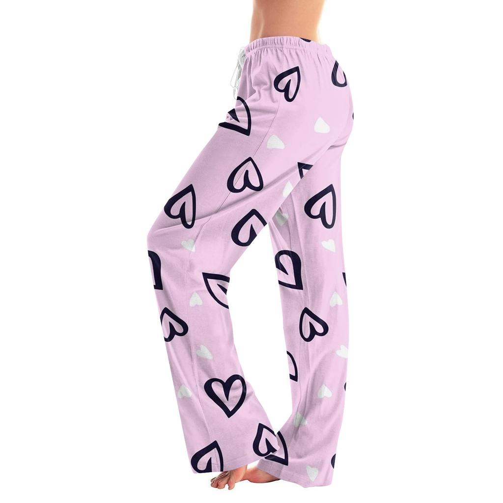 Dámské pyžamové kalhoty na spaní ležérní kalhoty se stahovací šňůrkou v pase pohodlné rovné kalhoty na jógu volné
