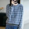 2025 Autumn Striped Wool Round Neck Cardigan - Soft, Fluffy, Age-Reducing Knitwear Sweater Coat.