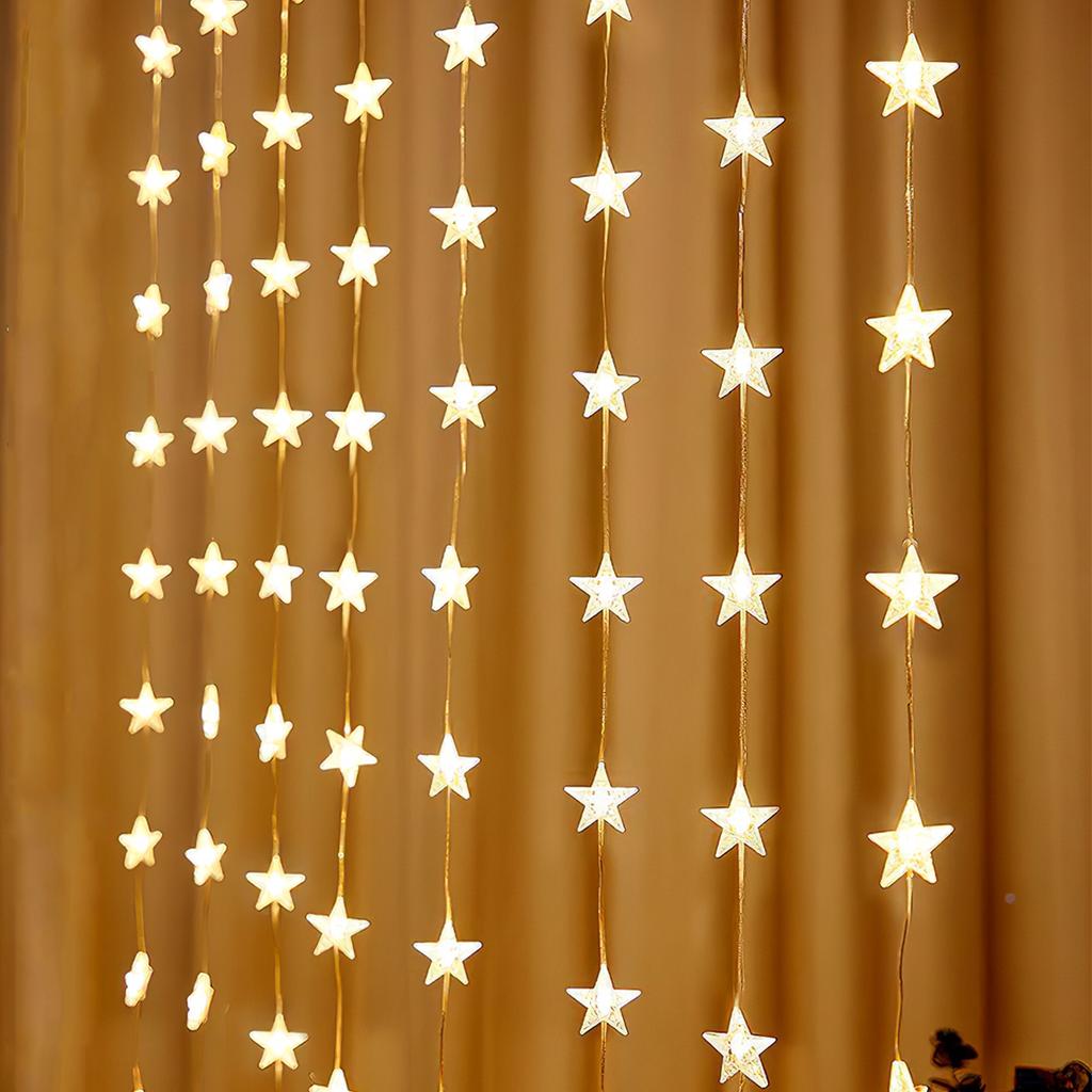 1pc 72LED Star Curtain Lights Charming Fairy Tale Star Shape Hanging Lamp Perfect For Bedroom Wall Courtyard Wedding Party Decor