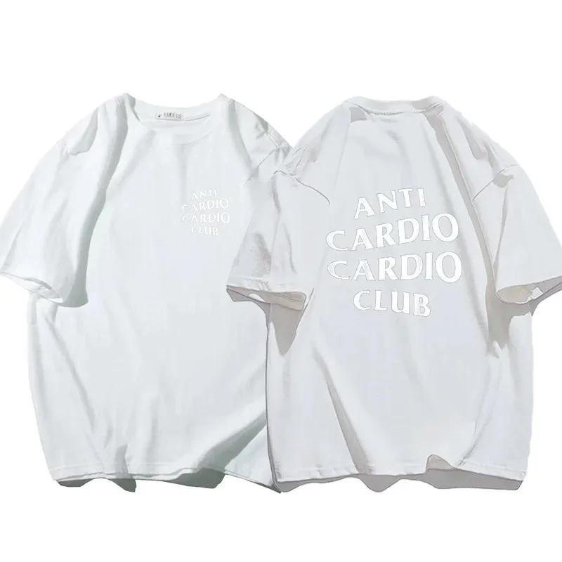 Men Clothes Plus Size Anti Cardio Club T Shirt Gym Life Letter Print T-Shirt Cotton Tshirt for Women Oversize Male Tee Summer
