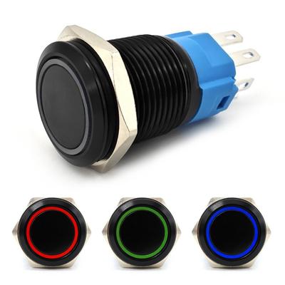 On/Off Switch, LED Latching Button 18mm RGB 3 In 1 Black + Off-Road Socket