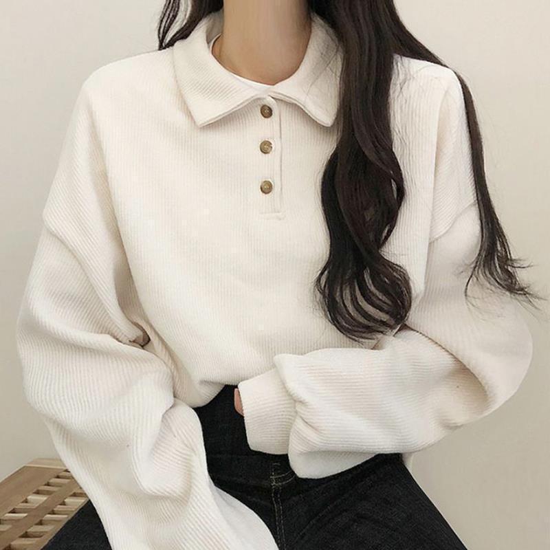 Autumn 2023 Women's College Style Long Sleeve Polo Sweatshirt - Age-Reducing Loose Fit