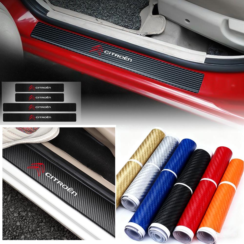 4pcs Car Door Plate Protective Stickers Carbon Fiber Car Sticker Sill Scuff Cover Anti Scratch Decal For Citroen C1 C2 Picasso