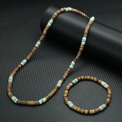 New 2Pcs Bohemian Natural Coconut Husk Wood Necklace Bracelet Yoga Meditation Healing Jewelry Set Handmade Strand Braclet Joias