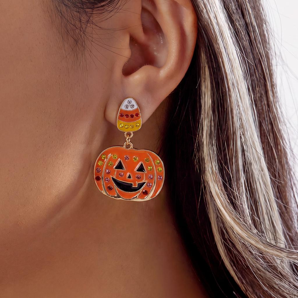 Creative Cartoon Akimbo Pumpkin Leg Dangle Earrings for Women Halloween Enamel Spider Drop Earring Festival Party Jewelry Gifts