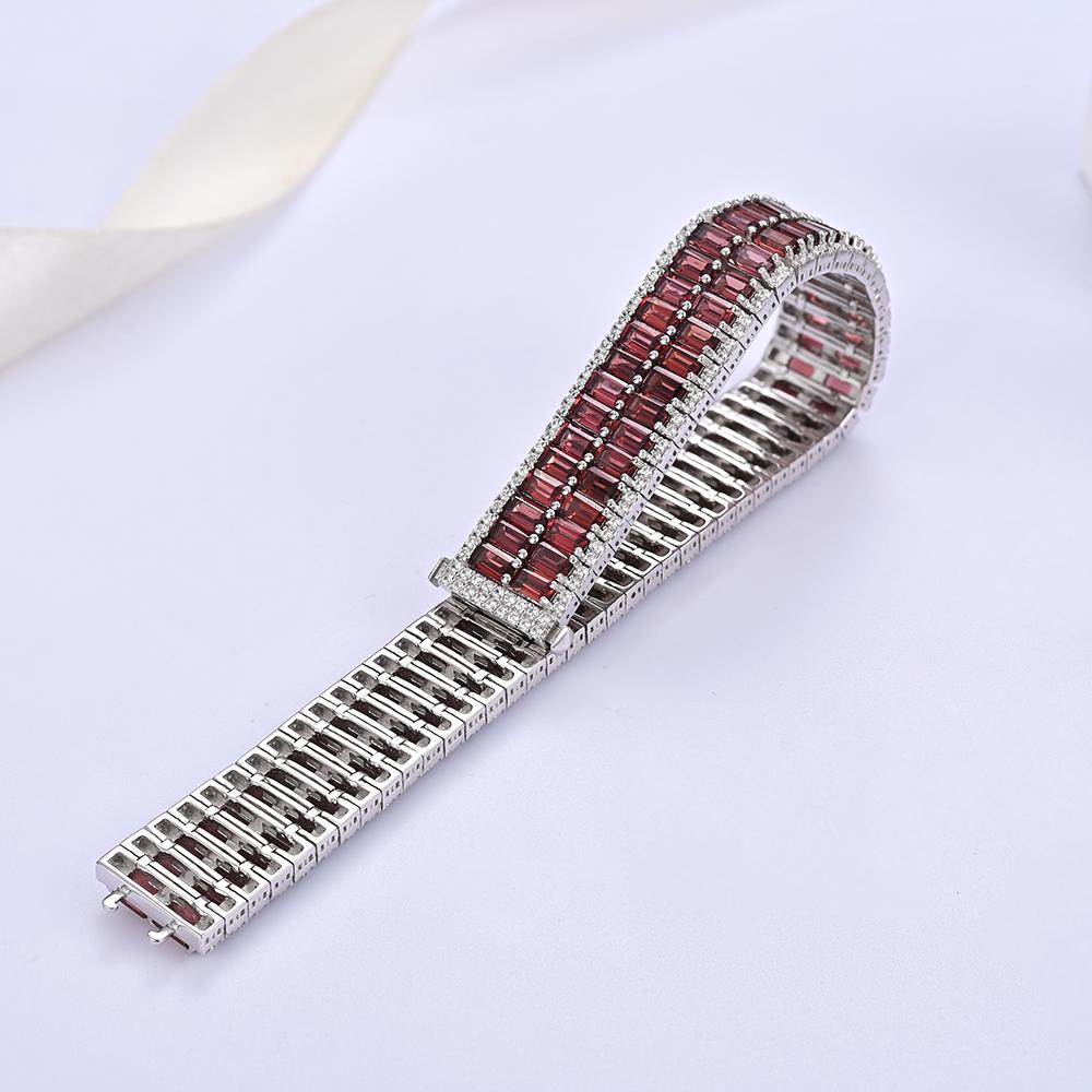 Women's Luxury Big Bracelet Natural Red Garnet Black Spinel Sky Blue Topaz Real Gemstones 925 Sterling Silver Fine Jewelry