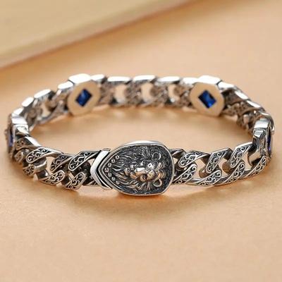 New Tang Grass Pattern Lion King Cuban Bracelet for Men, High-end Couple Style for Women