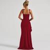 Women Elegant Solid Straps Slit Ruched Patchwork Sexy Bodycon Maxi Dress Summer Outfits Evening Party Birthday Dresses
