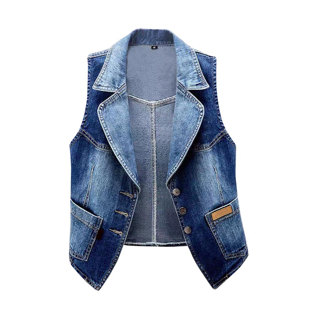 Lässige, einfarbige, ärmellose, verkürzte Jeansjacke für Damen