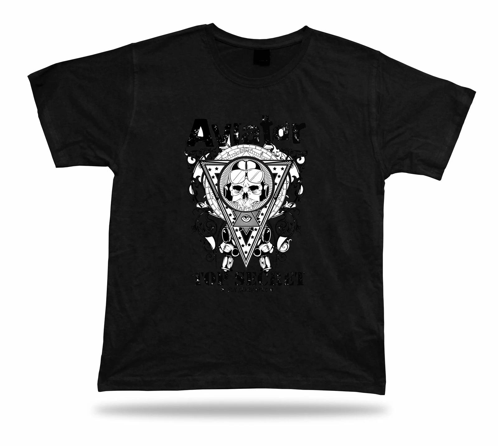 Tshirt Tee Shirt Birthday Gift Idea Aviator Skull Pilot Retro Illuminati Secret 3XL