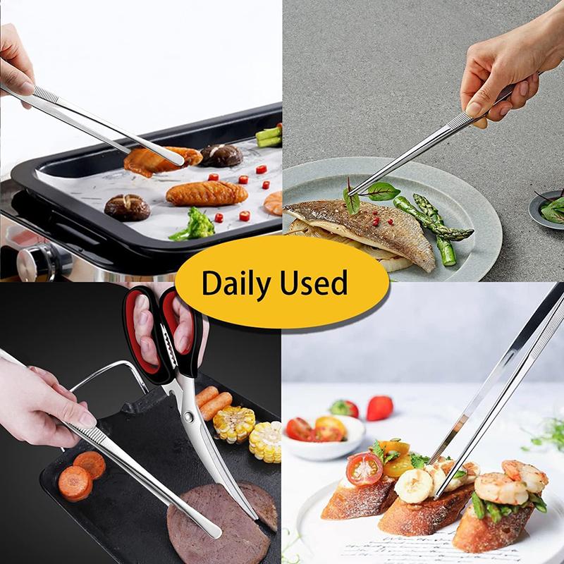 12Inch Stainless Steel Kitchen Tweezer Cooking Tweezer BBQ Steak Bread Salad Baking Tong Extra-Long Cooking Clip Kitchen Tools