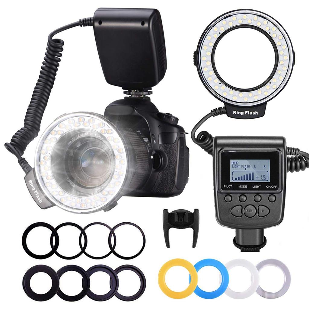 Neewer 48 Macro LED Ring Flash Light Includes 4 Diffusers (Clear, Warming, Blue, White) for Canon, Nikon, Panasonic, Olympus, Pentax DSLR