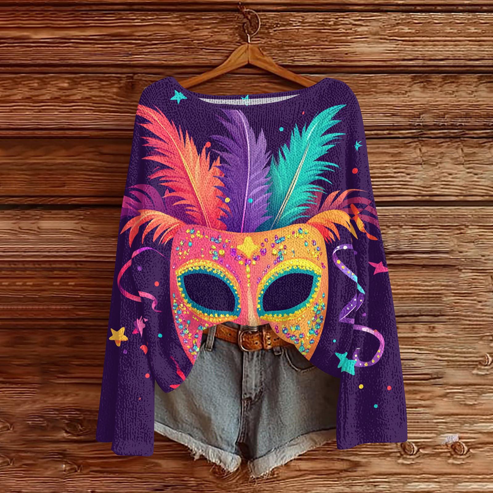 

Женский повседневный модный топ с круглым вырезом, с карнавальным принтом, с длинным рукавом, вязаный пуловер L